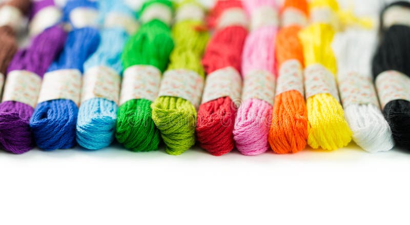 Embroidery thread. Colorful embroidery thread isolated on white background stock photos