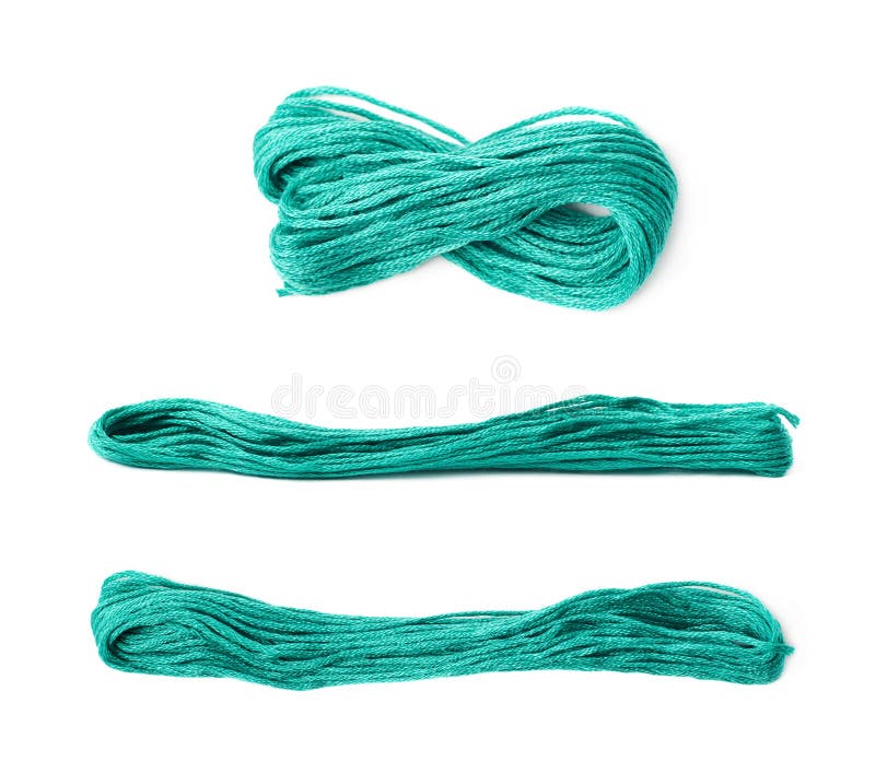 Embroidery thread yarn isolated. Over the white background, set of three different foreshortenings stock photo