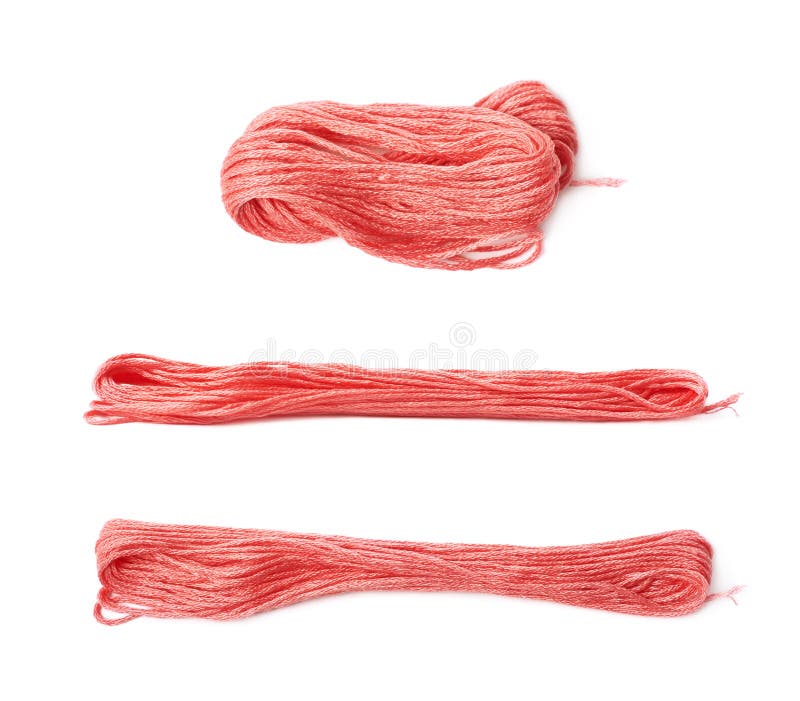 Embroidery thread yarn isolated. Over the white background, set of three different foreshortenings stock images