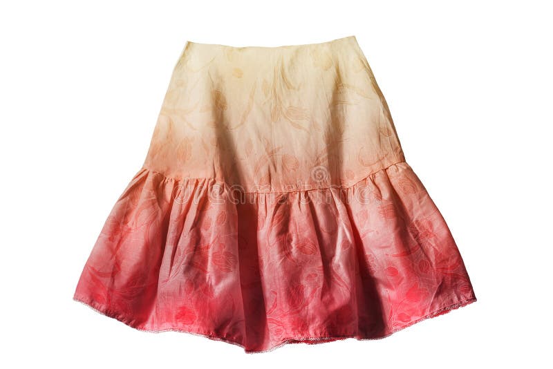 Flared skirt isolated. Colorful ombre flared skirt with ruches isolated over white stock photo