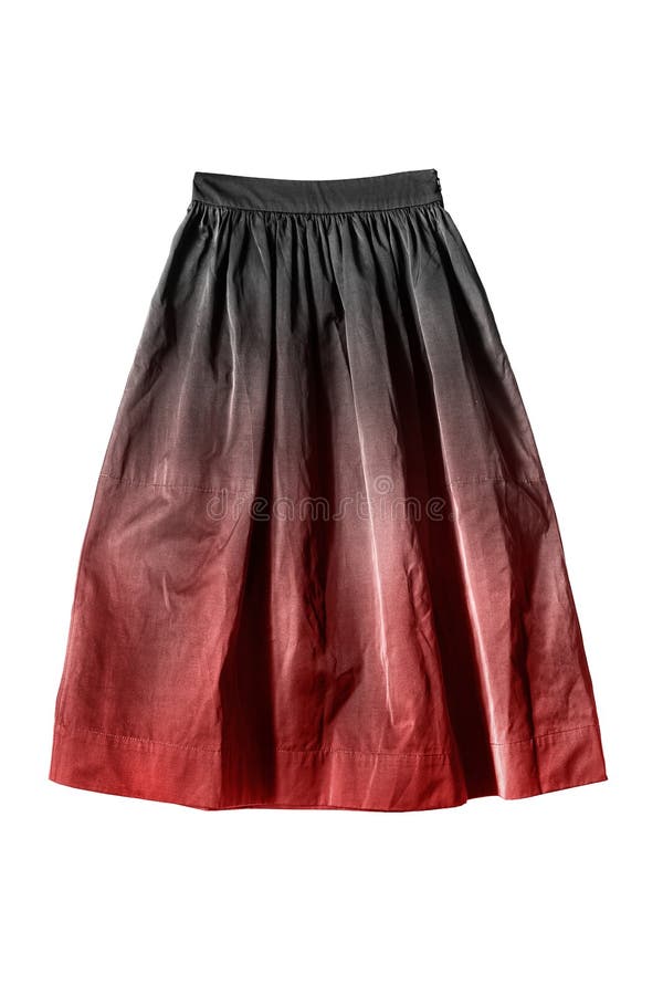 Flared skirt isolated. Red and black silk flared skirt on white background stock photo