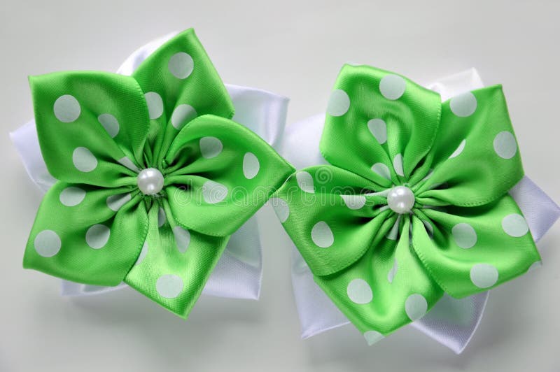 Flower-style Kanzashi. Japanese style. Green and white polka dot royalty free stock photos