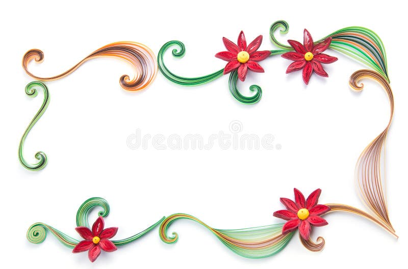 Flowers made quilling frame on a light background stock photo