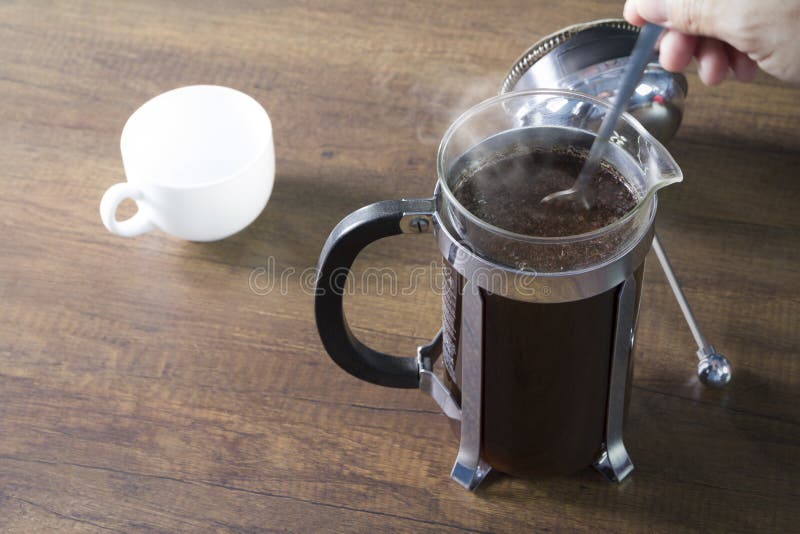 French Press Coffee Brewing Preparation royalty free stock photos