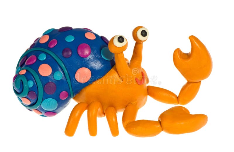 Funny plasticine Hermit crab. Funny Hermit crab made of plasticine stock images