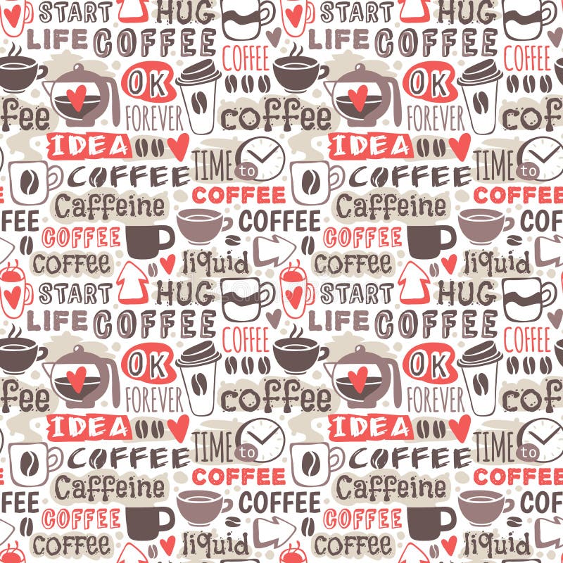 Hand drawn coffee badge vector seamless patterns. Set of hand drawn calligraphic vector coffee labels. Decorative sticker drink product and retro banner emblem vector illustration