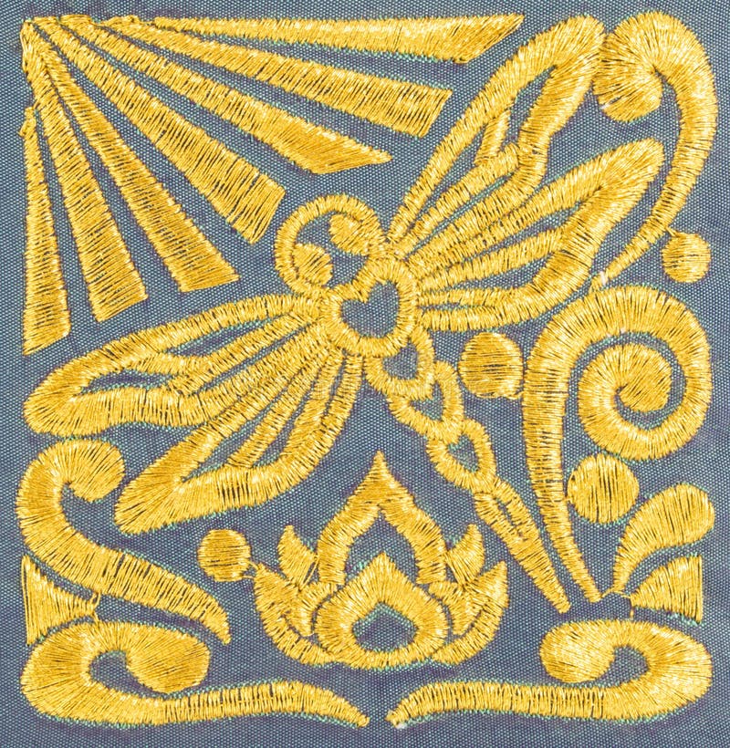 Hand embroidery pattern. Beautiful hand made dragonfly embroidery pattern royalty free stock image
