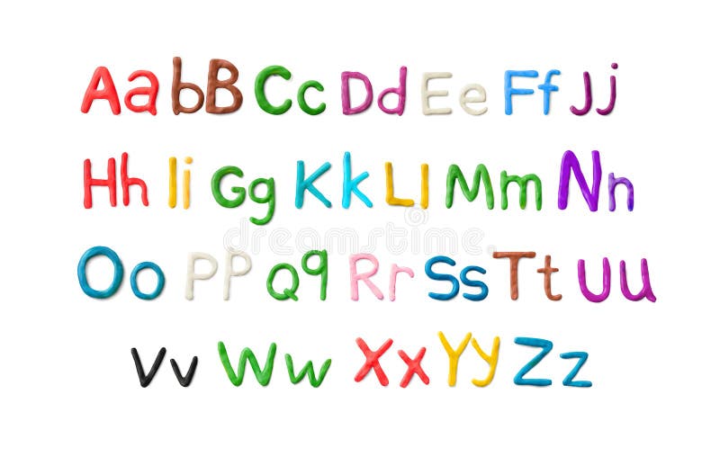Handmade plasticine alphabet. English colorful letters of modelling clay. Handmade plasticine alphabet isolated on white background. English colorful letters of royalty free illustration