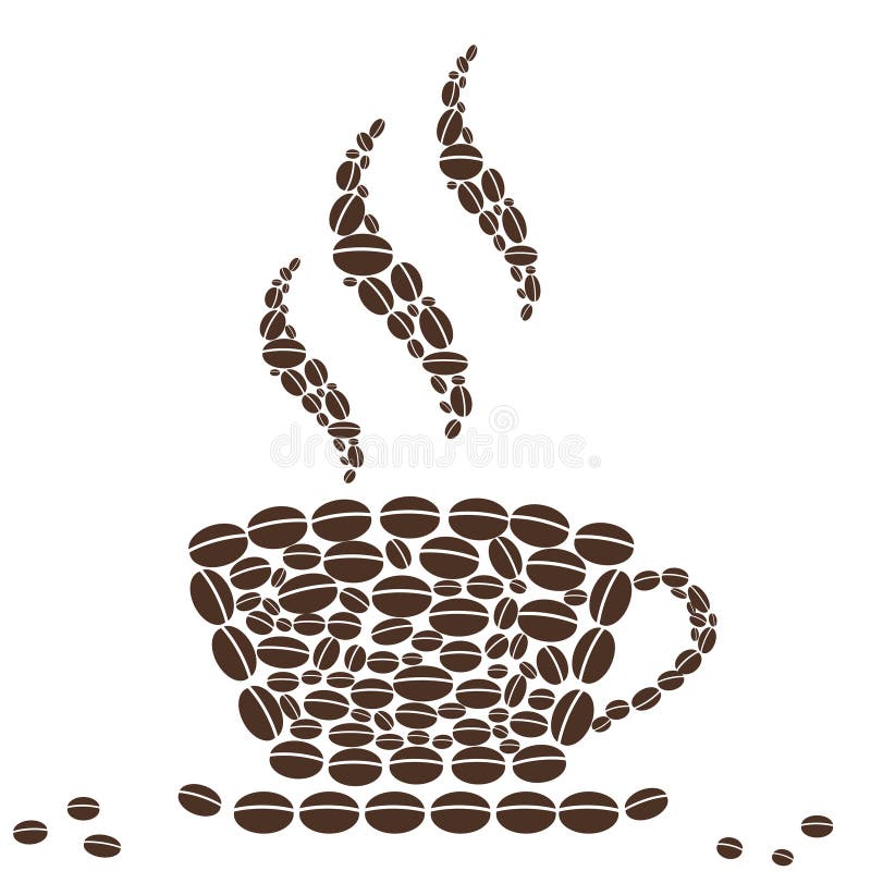 Hot Cup of Coffee with Bean Pattern. On white background vector illustration