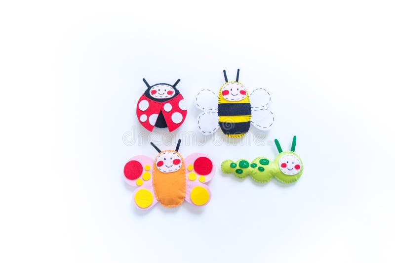 Insect made of felt. Butterfly bee and ladybug toy for baby stock image