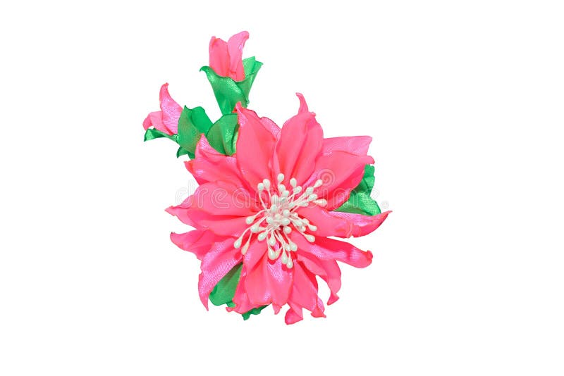 Kanzashi. Pink artificial flower isolated on white background. Kanzashi. Pink artificial flower isolated on white stock image