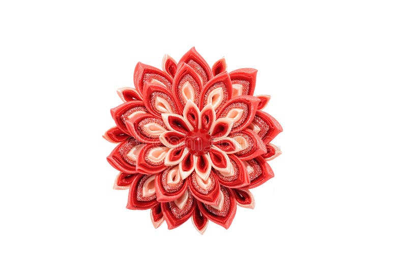 Kanzashi. Red artificial flower isolated on white background. Kanzashi. Red artificial flower isolated on white stock image