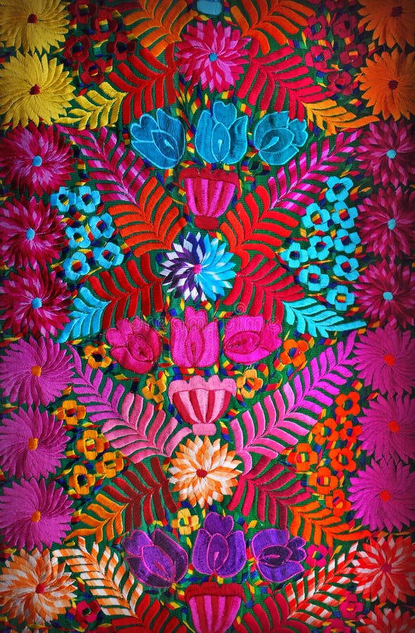 Mexican floral embroidery. Colorful handmade mexican embroidery panel stock photos