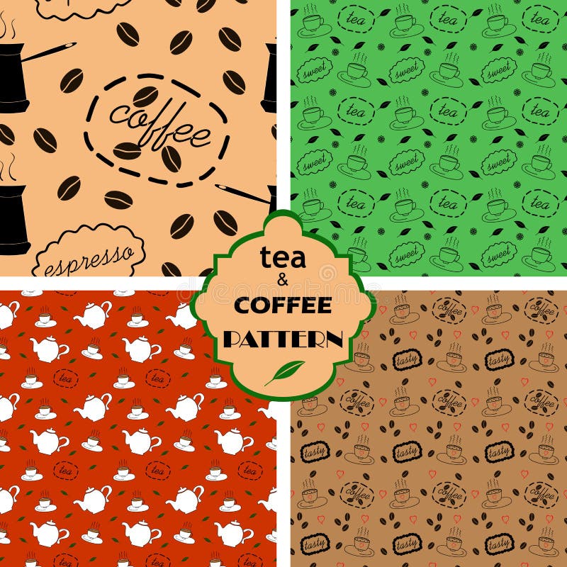 Patterns with tea and coffee. Four seamless patterns with tea and coffee royalty free illustration
