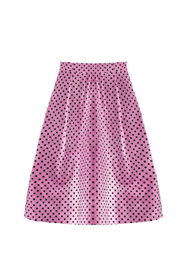 Pink skirt isolated. Polka dots pink flared skirt on white background royalty free stock photo