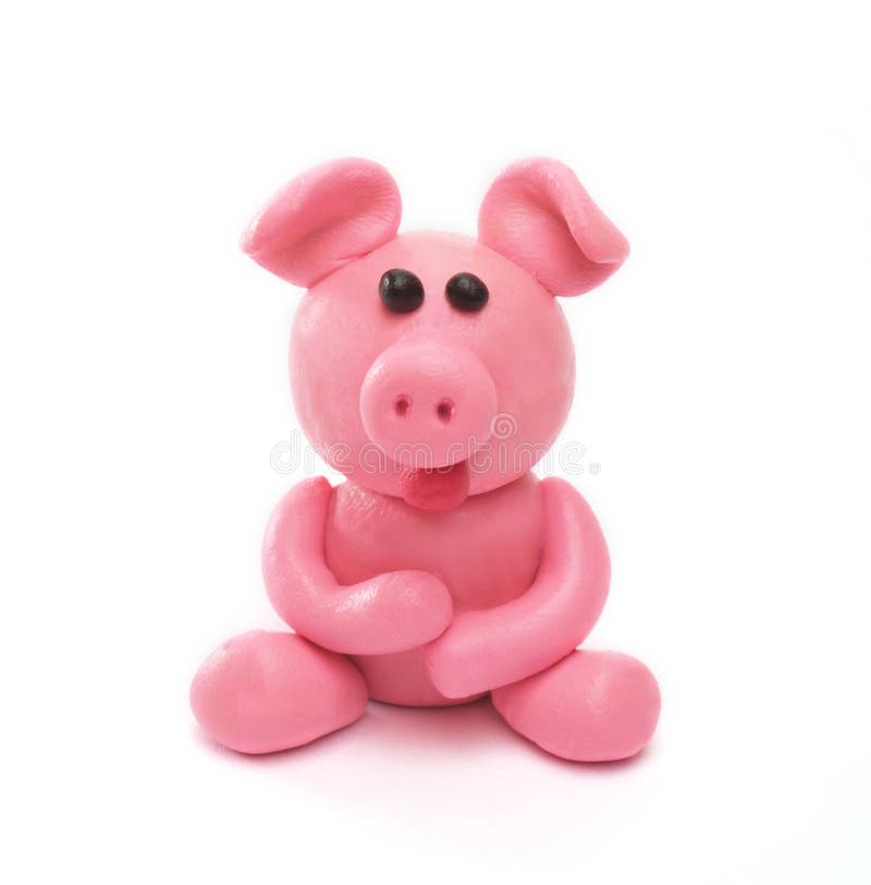 Plasticine pig. Of pink colour stock photo