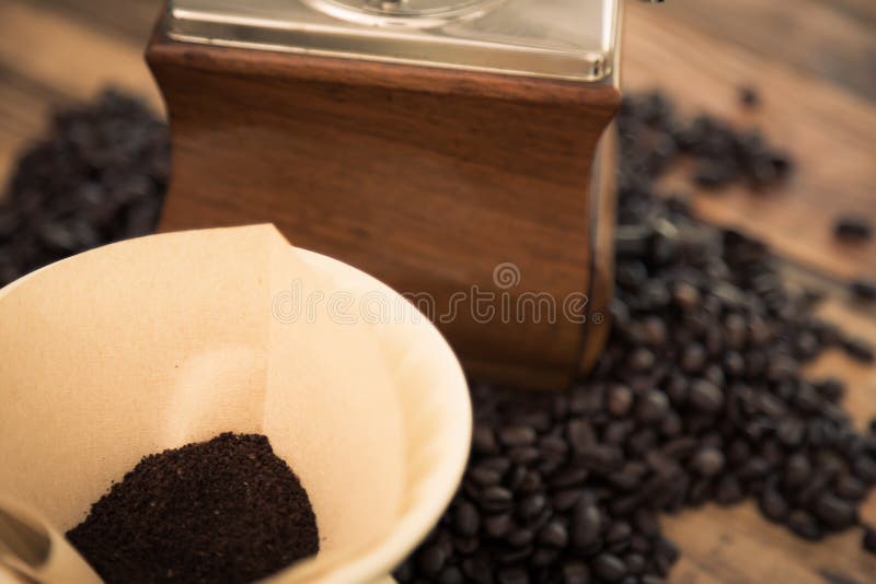 Preparation drip coffee ( Filtered image processed vintage ) stock photography