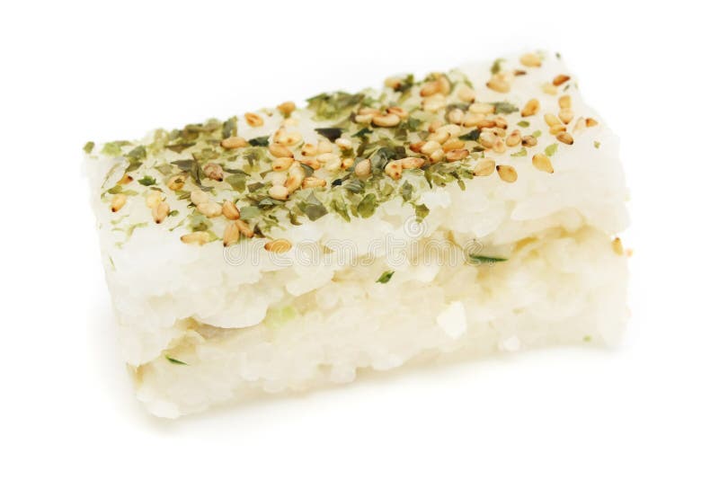 Rice Cake. A rice cake (Japanese Sushi) on white background royalty free stock images
