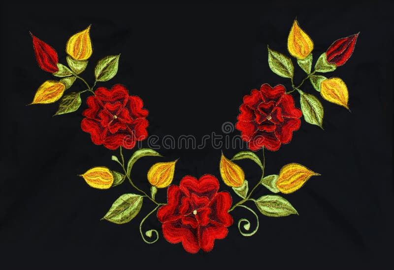 Roses embroidery on black. Mexican ornamental roses embroidery on black stock photography