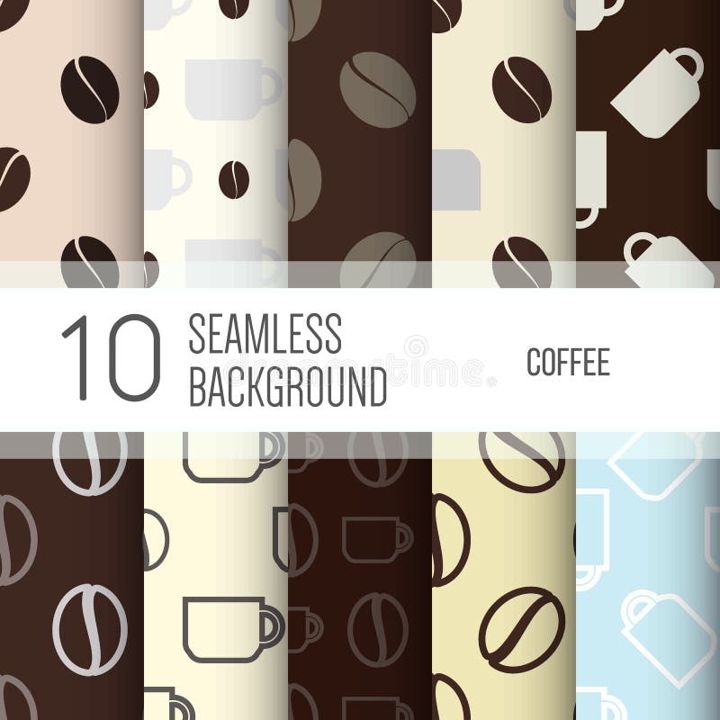 10 seamless backgrounds or patterns with coffee. 10 seamless backgrounds or patterns with coffee vector illustration