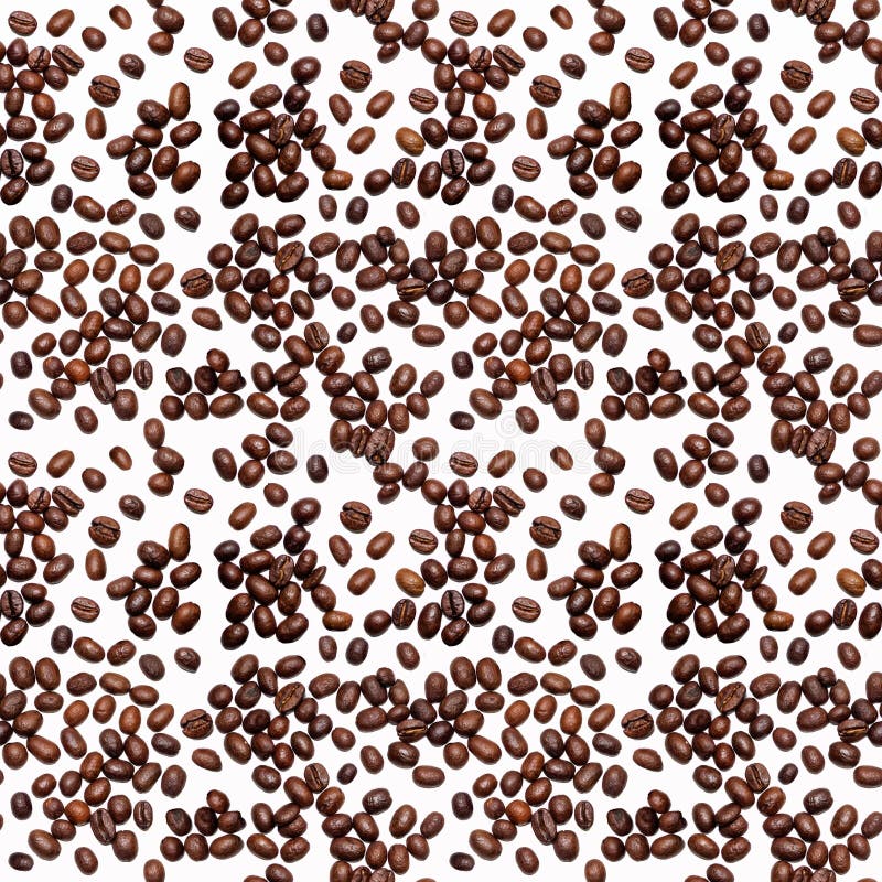 Seamless Coffee beans pattern isolated on white background.  stock images