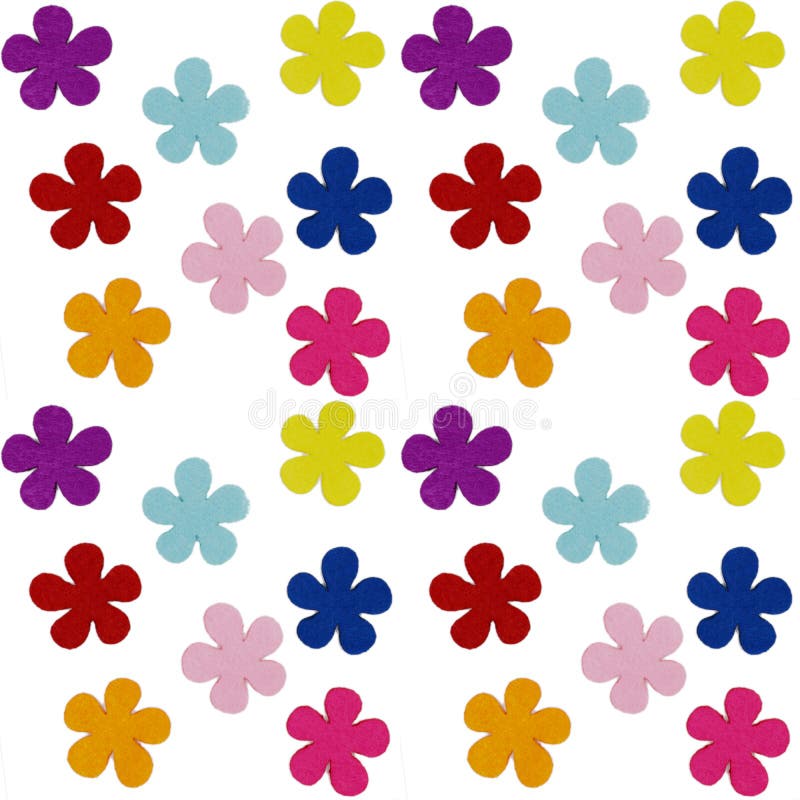 Seamless pattern of colored felt flowers on a white background royalty free stock image
