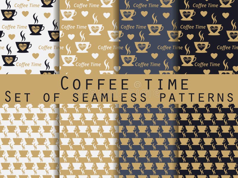 Seamless pattern with cup of coffee. Set patterns. Coffee time. The pattern for wallpaper, bed linen, tiles, fabrics, backgrounds. Vector illustration royalty free illustration