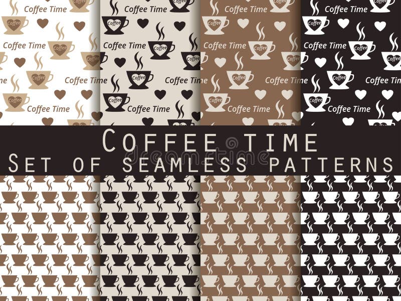 Seamless pattern with cup of coffee. Set patterns. Coffee time. The pattern for wallpaper, bed linen, tiles, fabrics, backgrounds. Vector illustration vector illustration