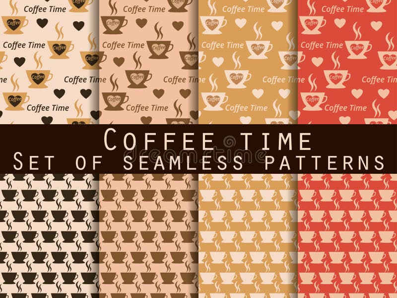 Seamless pattern with cup of coffee. Set patterns. Coffee time. The pattern for wallpaper, bed linen, tiles, fabrics, backgrounds. Vector illustration stock illustration
