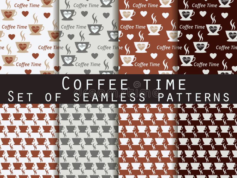 Seamless pattern with cup of coffee. Set patterns. Coffee time. The pattern for wallpaper, bed linen, tiles, fabrics, backgrounds. Vector illustration vector illustration