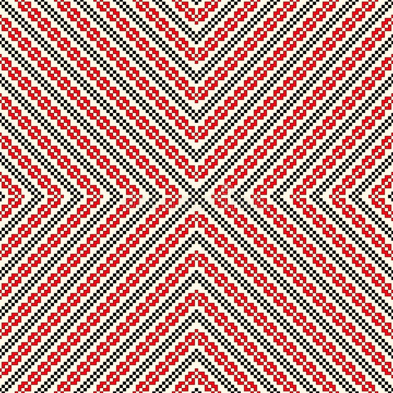 Seamless pattern with ethnic geometric abstract ornament. Cross stitch slavic embroidery motifs. Decorative elements in traditional red and black colors on royalty free illustration