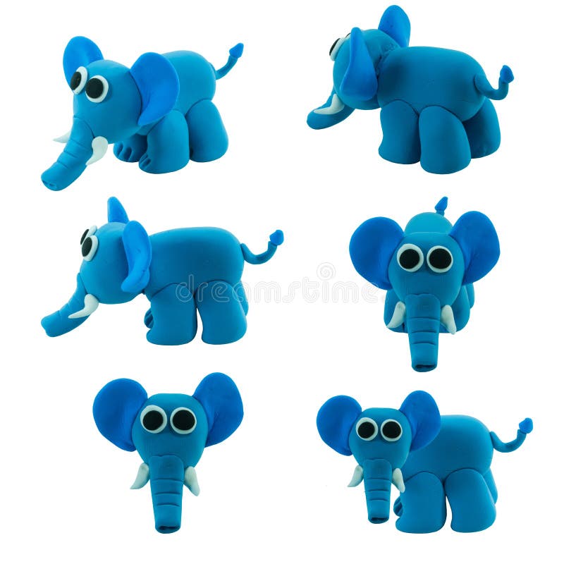 Set of blue elephant made from plasticine royalty free illustration