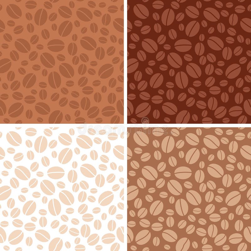 Set - vector coffee beans brown seamless patterns. Set - coffee beans brown seamless patterns - vector royalty free illustration
