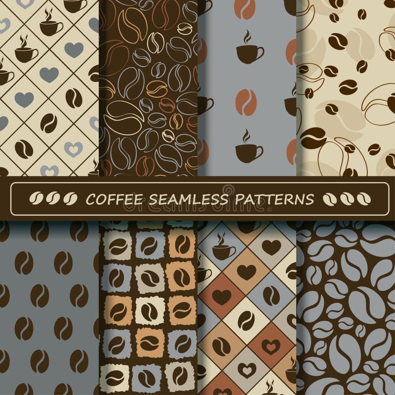 Set of coffee seamless pattern. Scrapbook design elements. All patterns are included in swatch menu royalty free illustration