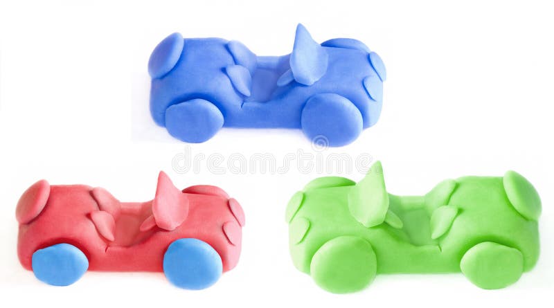 Set of color plasticine car isolated. On white royalty free stock image