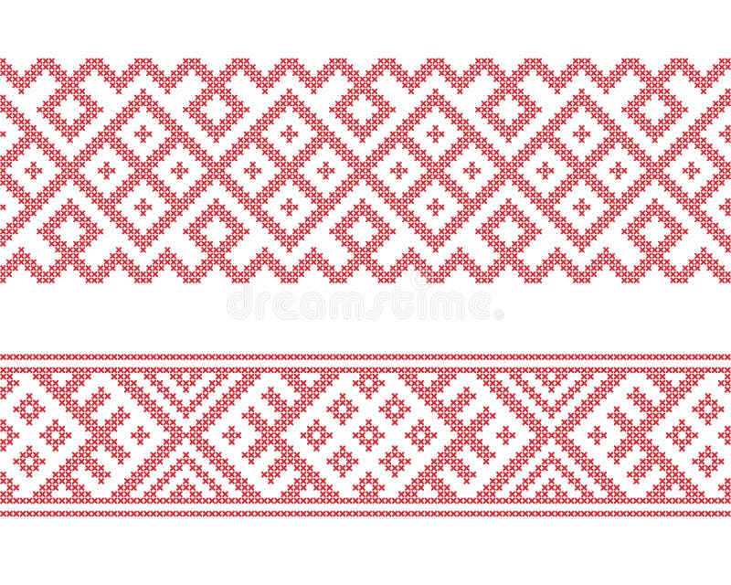 Slavic ethnic borders, seamless pattern, cross stitch embroidery style. Pattern brushes are included royalty free illustration