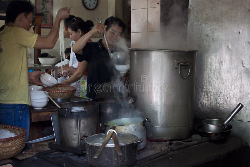 Street restaurant sells famous Pho Bo soup stock photo