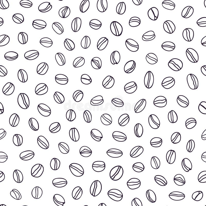Vector line art coffee bean pattern. Vector line art coffee bean pattern with thin black outline bean on white background. Breakfast, bar, hotel, restaurant stock illustration