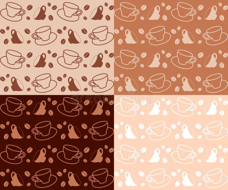 Vector seamless patterns with coffee beans and cups - set. Vector seamless patte