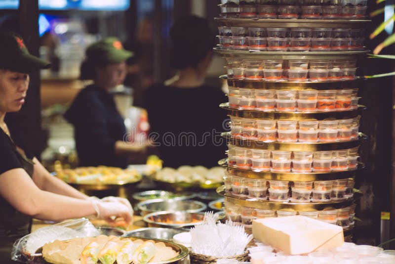 Vietnamese street food. Vietnamese cooking pho bo soup in the market. Vietnamese cuisine stock images
