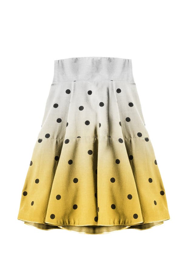 Vintage skirt isolated. Retro polka dots white and yellow flared skirt isolated over white stock photos