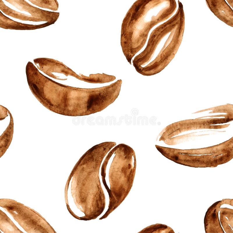 Watercolor coffee beans seamless pattern. Vector watercolor coffee beans seamless pattern royalty free illustration