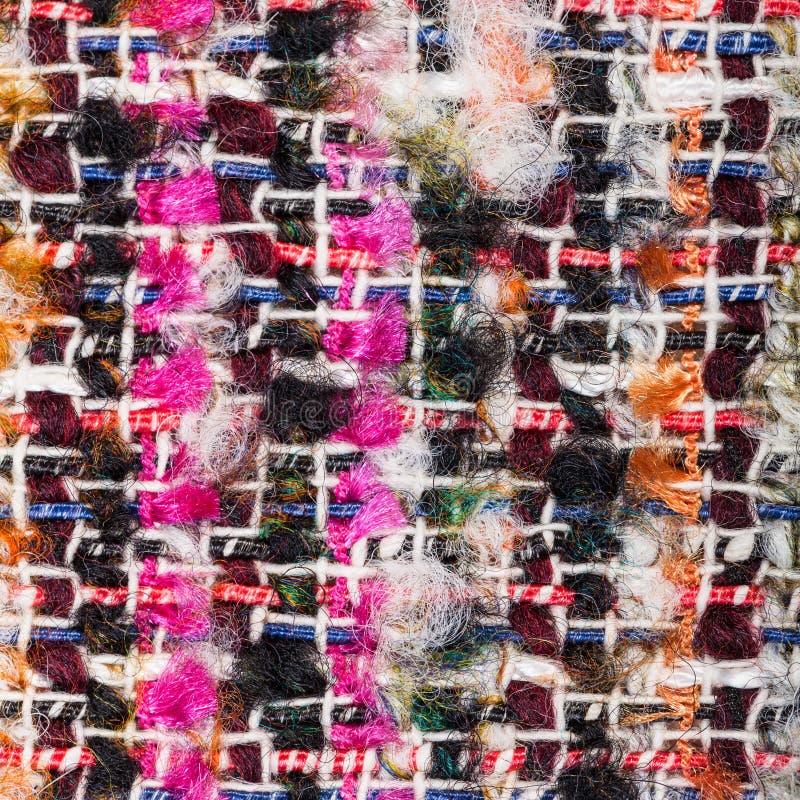 Weaving of color threads in boucle fabric close up. Textile square background - weaving of color threads in boucle fabric close up stock photos