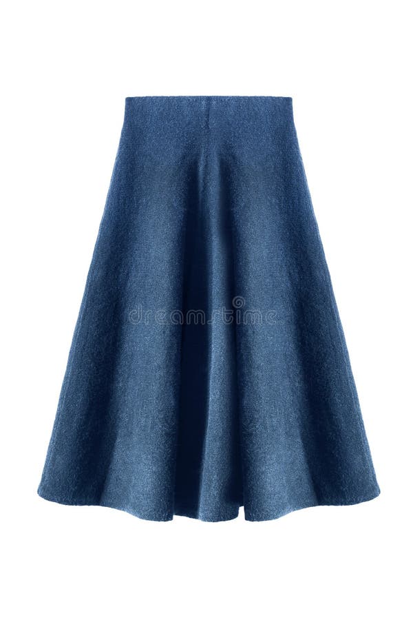 Wool skirt isolated. Wool flared knee length blue skirt on white background royalty free stock photos
