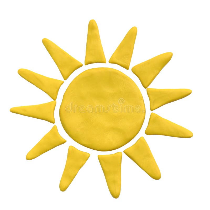 Yellow sun from plasticine on white background. The concept of children`s creativity or sunny weather royalty free stock image