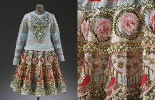 Skirt and top ensemble, applique, embroidery and heavy embellishment with crystal beads and sequins, designed by Manish Arora, made by Three Clothing Company, 2014 – 15, Noida, India. Museum no. IS.60:1 to 3-2016. © Victoria and Albert Museum, London 