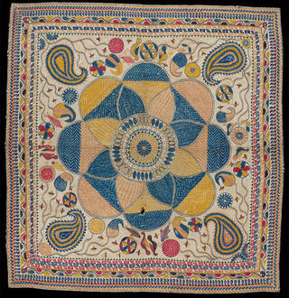 Coverlet, embroidered cotton with quilting, makers unknown, early 20th century, Bangladesh. Museum no. IS.61-1981. © Victoria and Albert Museum, London 