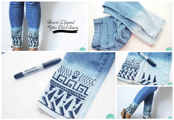 bleach aztec jeans wonderfuldiy 36 Ideas to Refashion Old Jeans Into Pretty Outfits