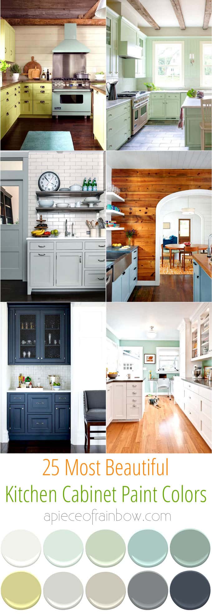 25 beautiful paint colors for kitchen cabinets , from white, mint, to navy blue and charcoal black