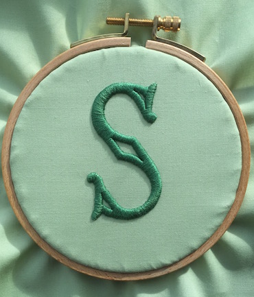 Split stitch used for embroidery a letter